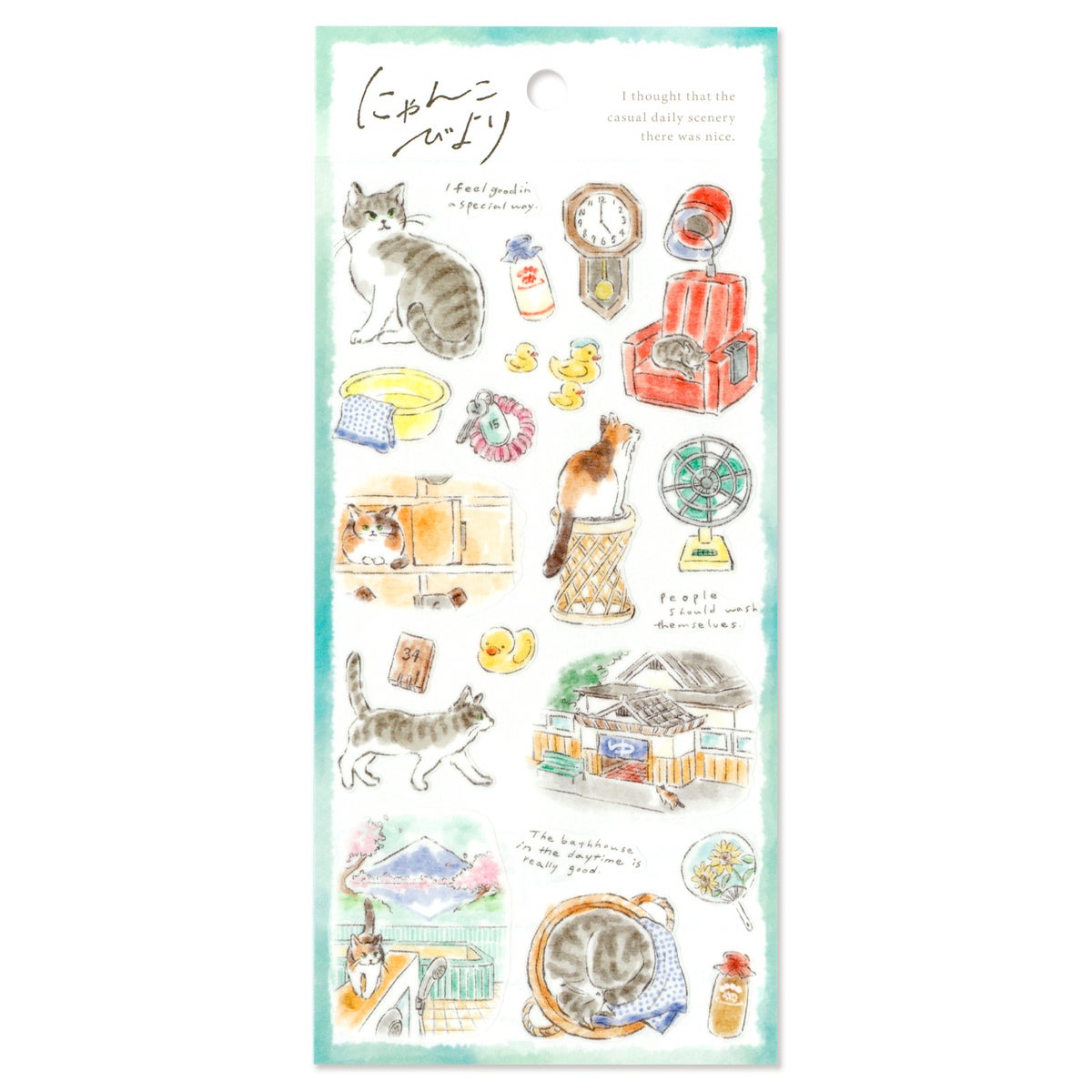 MIND WAVE Nyanko Biyori Sticker Sheet - Sento Bathhouse