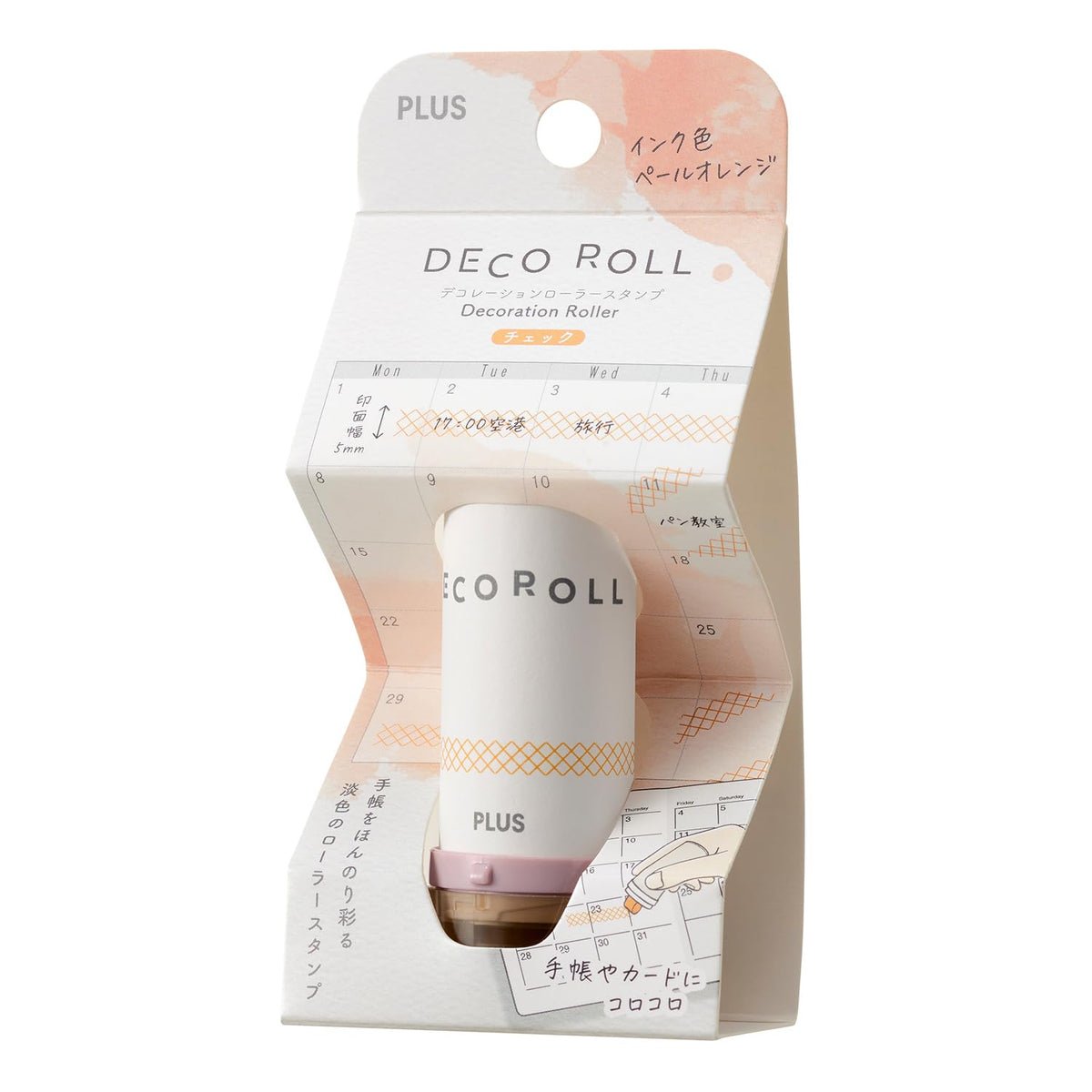 PLUS Deco Roll Decoration Roller Stamp 5mm - Check (Pale Orange)